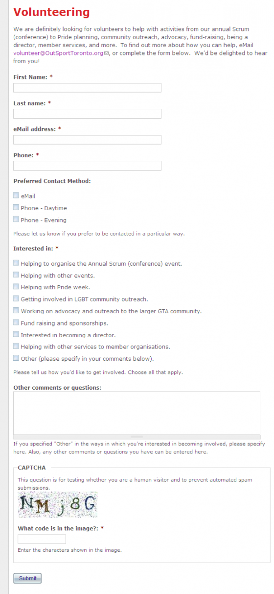 Webform volunteer application